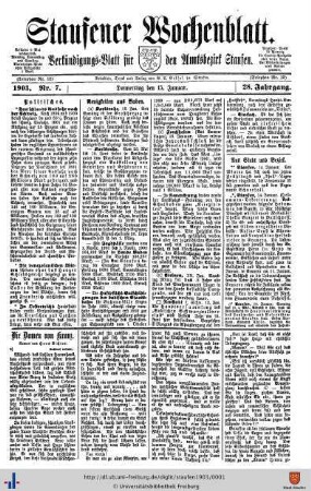 28. Jg: Staufener Wochenblatt (1921 bis 1934 als Staufener Tagblatt)