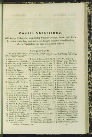 Zweite Abtheilung. Vollständige Uebersicht sämmtlicher Geschäftszweige ...