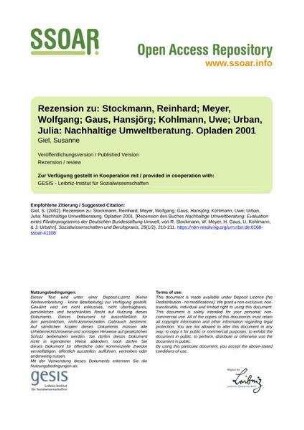Rezension zu: Stockmann, Reinhard; Meyer, Wolfgang; Gaus, Hansjörg; Kohlmann, Uwe; Urban, Julia: Nachhaltige Umweltberatung. Opladen 2001