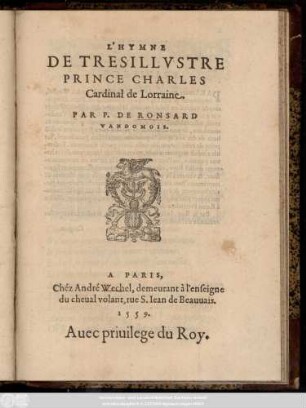 L' Hymne De Tresillvstre Prince Charles Cardinal de Lorraine