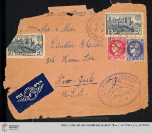 Korrespondenz von Alice und Ludwig Klein: Umschlag von Alice Klein an Irmgard Ehrlich und Günter Ehrlich