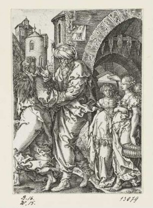 Lot flieht mit seiner Familie aus der Stadt Sodom, Blatt 3 der Folge "Geschichte von Lot"