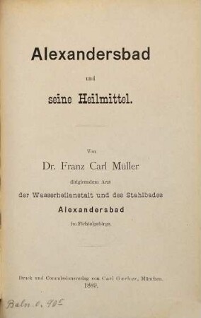 Alexandersbad und seine Heilmittel