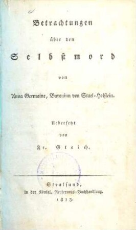 Betrachtungen über den Selbstmord