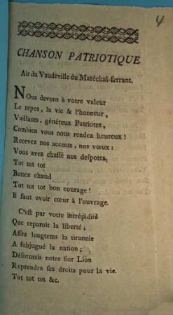 Chanson Patriotique : Air du Vaudeville du Maréchal-ferrant