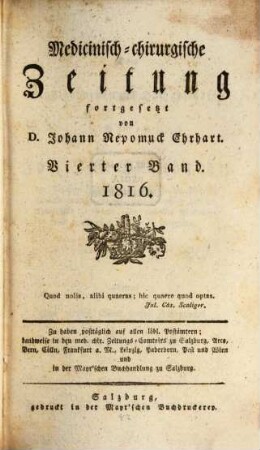 Medicinisch-chirurgische Zeitung. 1816, 4