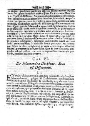 Caput VI. De Salamandrae Divisione, Sexu & Differentiis