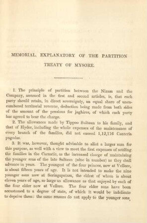 Memorial, explanatory of the partition treaty of Mysore