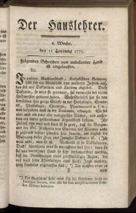 6. Woche, d. 11. Hornung 1775