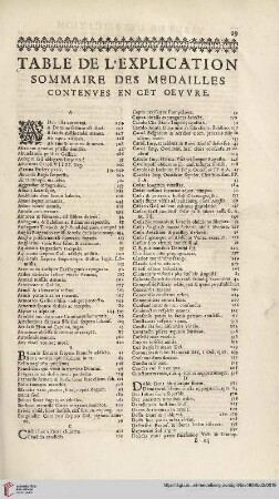 Table de l’explication des medailles