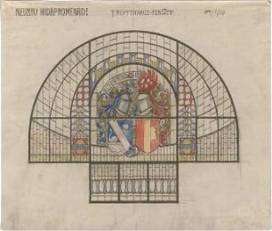 Billing, Hermann; Karlsruhe, Nördl. Hildapromenade 3/ Maximiliansstraße; Villa von Schwedler (Villa Billing) - Treppenhaus, Fenster (Ansicht)