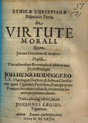 Ethicae Christianae Disputatio Tertia, De Virtute Morali