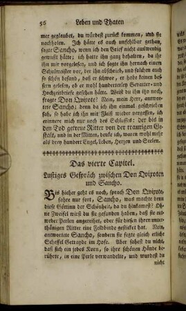 Das vierte Capitel. Lustiges Gespräch zwischen Don Qvixoten und Sancho.