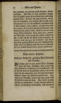 Das vierte Capitel. Lustiges Gespräch zwischen Don Qvixoten und Sancho.