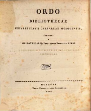 Ordo Bibliothecae universitatis Caesareae Mosquensis