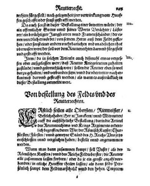 Von bestellung des Feldts vnd des Reutterrechten.