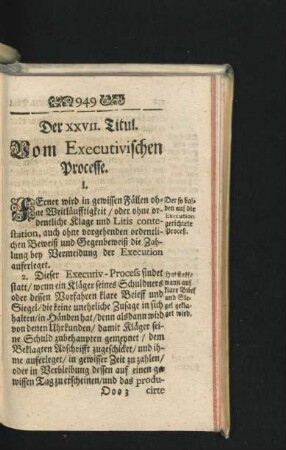 Der XXVII. Titul. Vom Executivischen Processe.