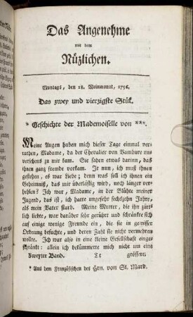Das zwey und vierzigste Stück. Montags, den 18. Weinmonat, 1756.