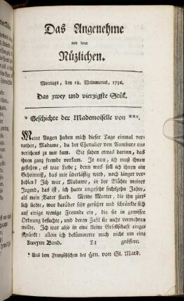 Das zwey und vierzigste Stück. Montags, den 18. Weinmonat, 1756.