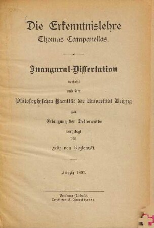 Die Erkenntnislehre Thomas Campanellas