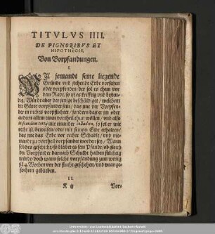 Titulus IIII. De Pignoribus Et Hipothecis. Von Vorpfandungen.