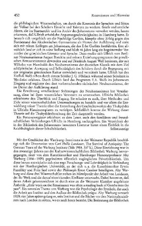 Landauer, Carl Hollis :: The survival of antiquity, the German years of the Warburg Institute, Dissertation : Yale, 1984