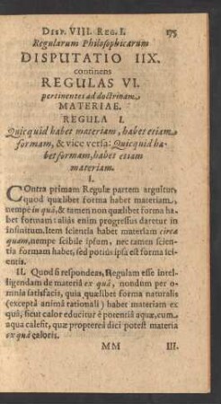 Regularum Philosophicarum Disputatio IIX.