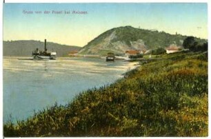 Meißen. Bosel mit Elbe und Dampfer