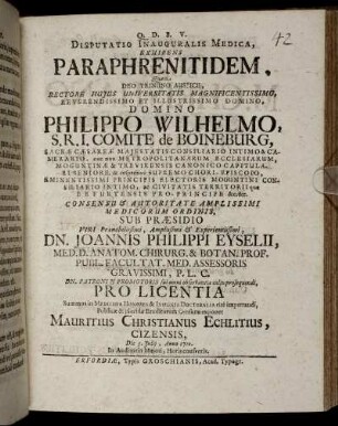 Disputatio Inauguralis Medica, Exhibens Paraphrenitidem