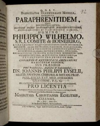 Disputatio Inauguralis Medica, Exhibens Paraphrenitidem