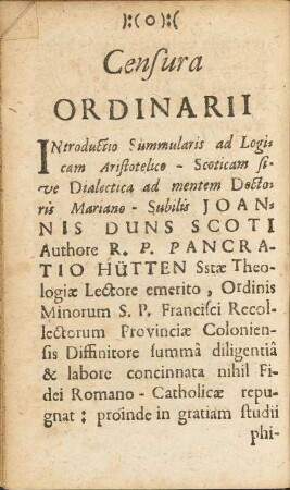 Censura Ordinarii.