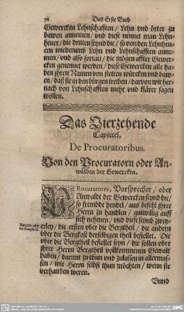 Das Vierzehende Capittel. De Procuratoribus. Von den Procuratorn oder Anwälden der Gewercken.