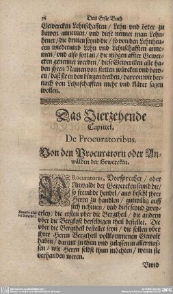 Das Vierzehende Capittel. De Procuratoribus. Von den Procuratorn oder Anwälden der Gewercken.