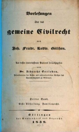 Vorlesungen über das gemeine Civilrecht, 3,1. Familienrecht