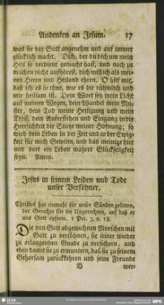 Jesus in seinem Leiden und Tode unser Versöhner
