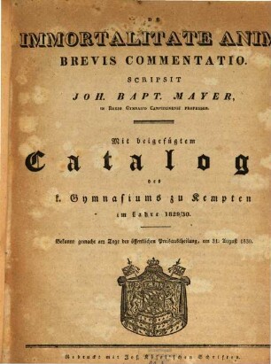 De immortalitate animi brevis commentatio