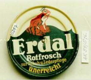 Blech-Jo-Jo mit Werbeaufdruck "Erdal Rotfrosch zur Schuh- u. Lederpflege unerreicht"