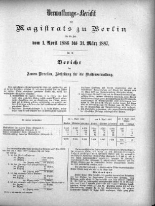 No. X. Bericht der Armen-Direction, Abtheilung für die Waisenverwaltung