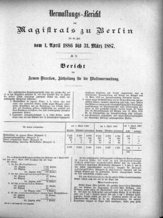 No. X. Bericht der Armen-Direction, Abtheilung für die Waisenverwaltung