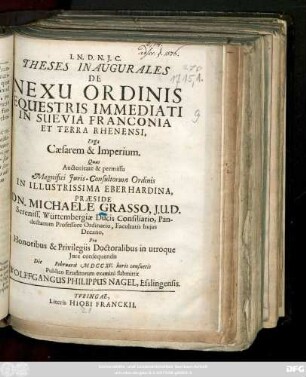 Theses Inaugurales De Nexu Ordinis Equestris Immediati In Sueva, Franconia Et Terra Rhenensi, Erga Caesarem & Imperium