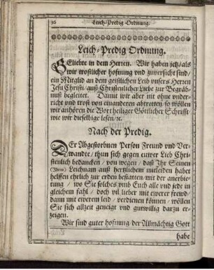 Leich-Predig Ordnung / Nach der Predig / Ordnung bey der Jungen Kinder Begräbnuß