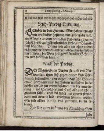 Leich-Predig Ordnung / Nach der Predig / Ordnung bey der Jungen Kinder Begräbnuß