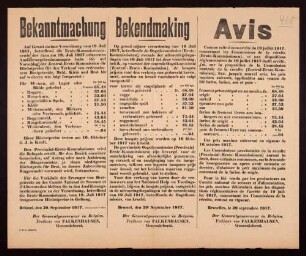 "Bekanntmachung". Festsetzung von Höchstpreisen für Brot und Getreide (Z.E.K. 4683/17 N. 1208)