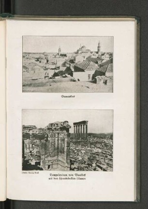 Damaskus und Tempelruinen von Baalbek mit dem schneebedeckten Libanon