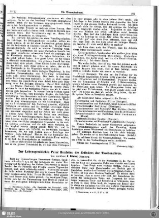 Zur Lebensgeschichte Peter Henleins, des Erfinders der Taschenuhren