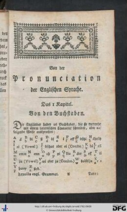 Von der Pronunciation der Englischen Sprache.