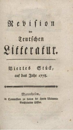 Viertes Stück auf das Jahr 1776.