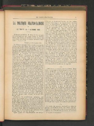 La Politique Franco-Siamoise et le Traité du Octobre 1902.