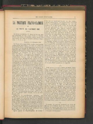 La Politique Franco-Siamoise et le Traité du Octobre 1902.