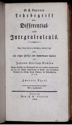 Theil 2: Lehrbegriff des Differential- und Integralcalculs. Zweiter Theil
